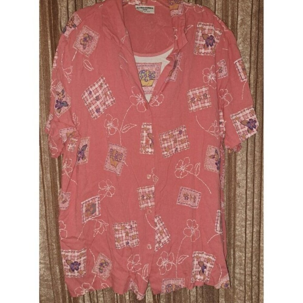 Alfred Dunner 20W Pink Floral Patchwork Short Sleeve Button Up Shirt‎ Top
